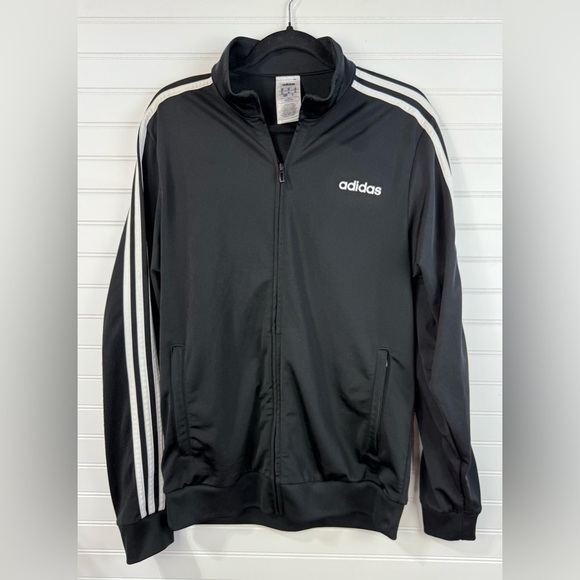 Adidas men’s black & white striped track warm up zip up jacket. Size medium - Picture 1 of 6